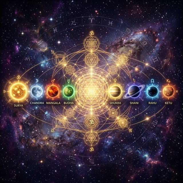 The 9 Navagrahas aligned in a cosmic sequence
