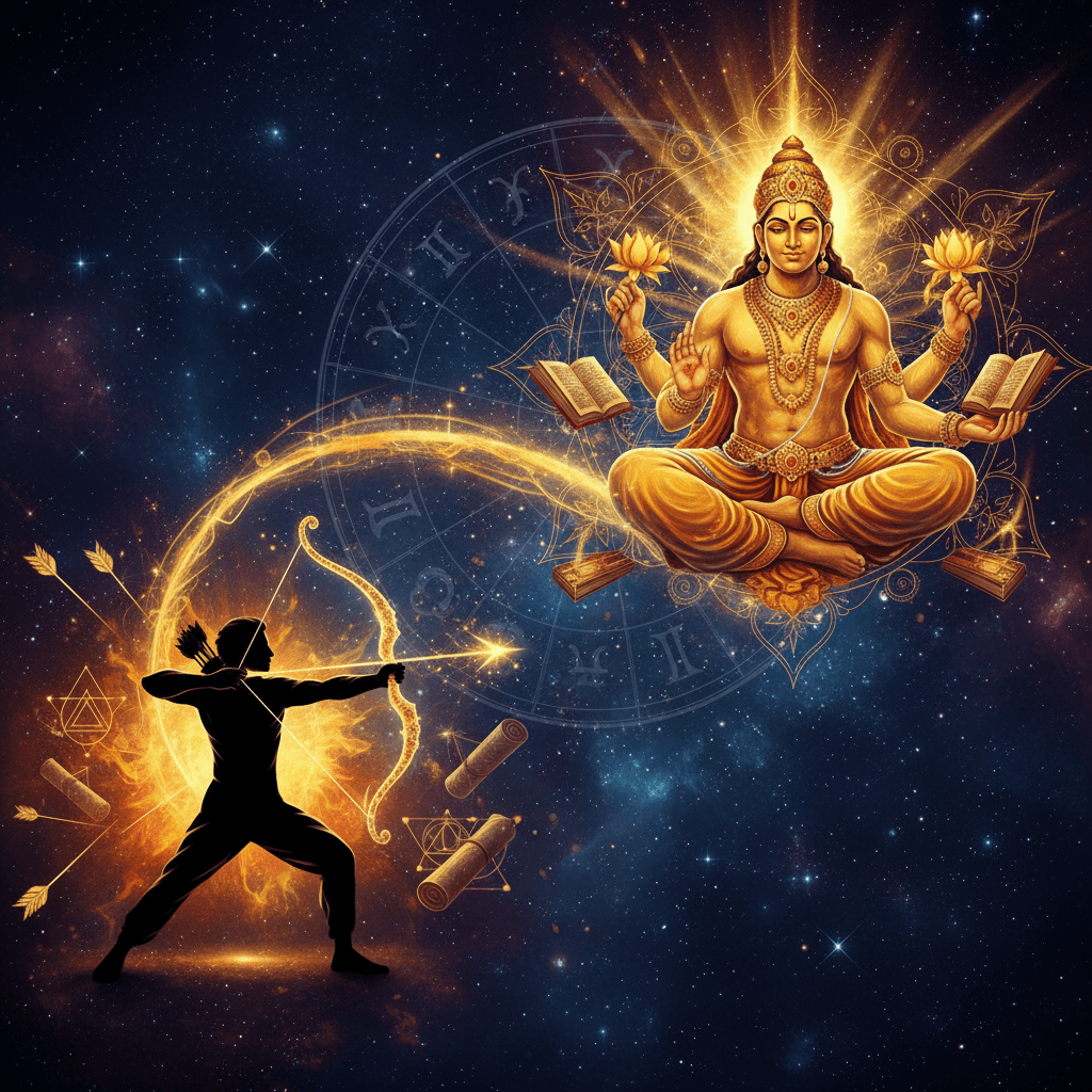 Jupiter Mahadasha for Dhanu Lagna (Sagittarius ascendant) — Vedic astrology composition