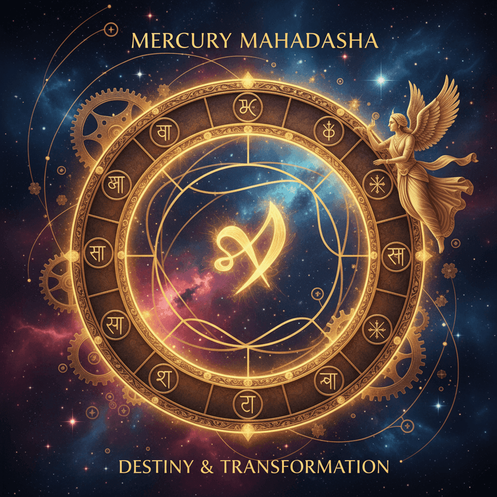 बुध महादशा (Mercury Mahadasha) — 17 वर्ष वैदिक ज्योतिष चित्र