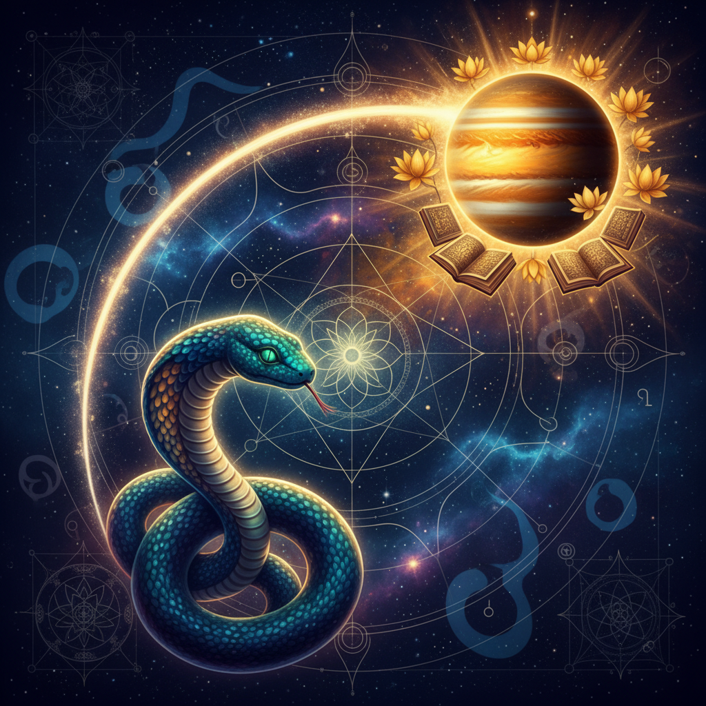 बृहस्पति आश्लेषा नक्षत्र में — Nagas (serpent spirits) देवता, hypnotic, cunning, penetrating, mystical गुण, वैदिक ज्योतिष प्रभाव