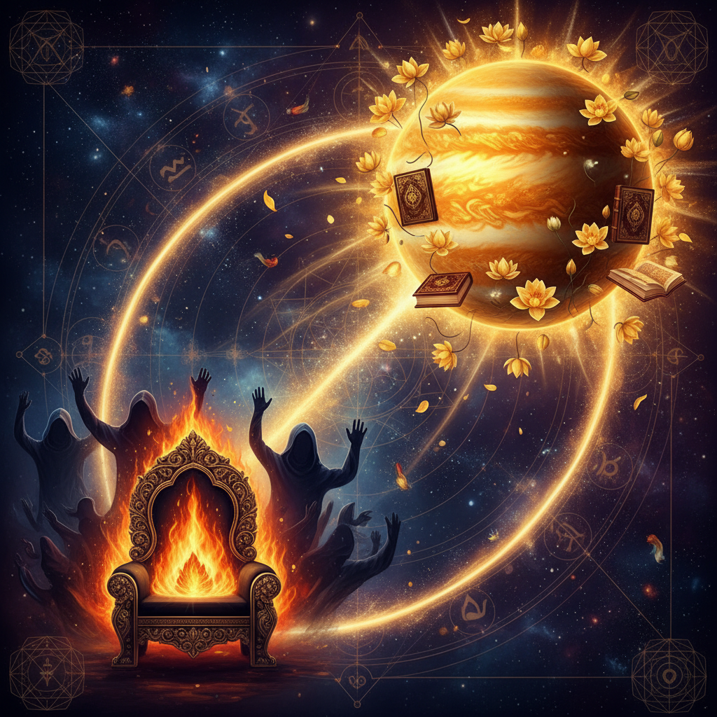Jupiter in Magha Nakshatra — Pitru (ancestors) deity, regal, authoritative, ancestral, powerful quality, Vedic astrology effects