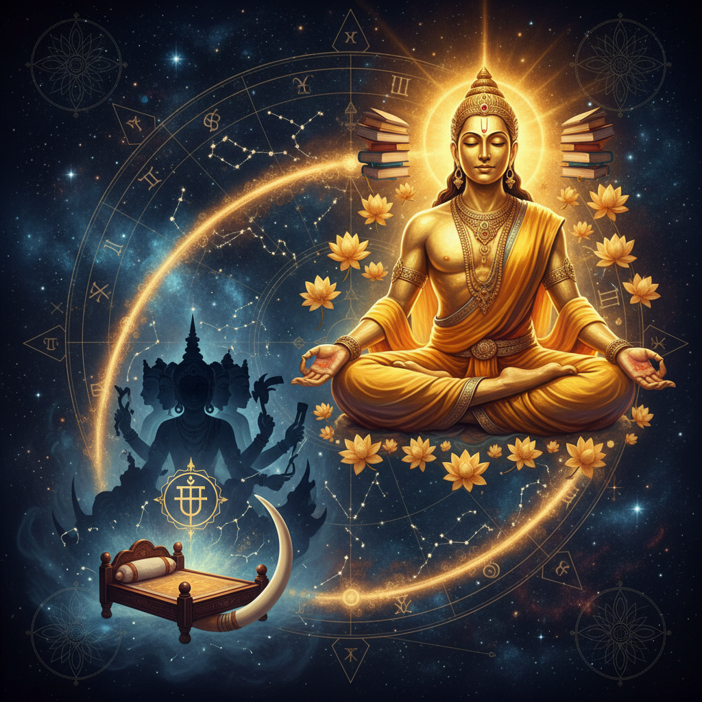 Jupiter in Uttara Ashadha Nakshatra — cosmic forces deity, mysterious, transformative quality, Vedic astrology effects