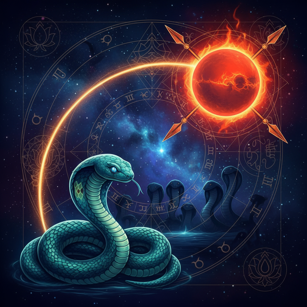 Mars in Ashlesha Nakshatra — Nagas (serpent spirits) deity, hypnotic, cunning, penetrating, mystical quality, Vedic astrology effects