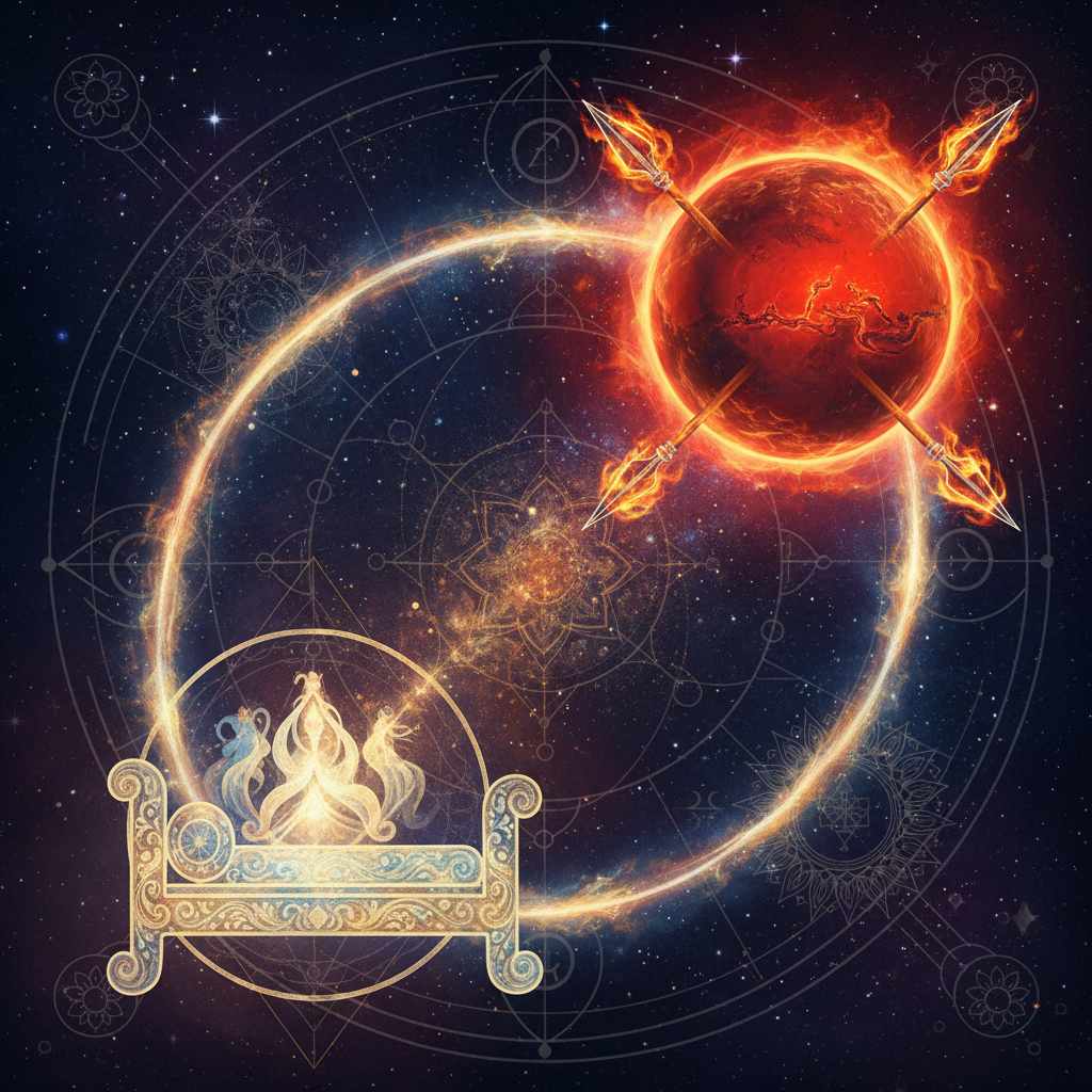 కుజుడు Uttara Phalguni నక్షత్రంలో — cosmic forces దేవత, mysterious, transformative గుణం, వేద జ్యోతిష్య ప్రభావాలు