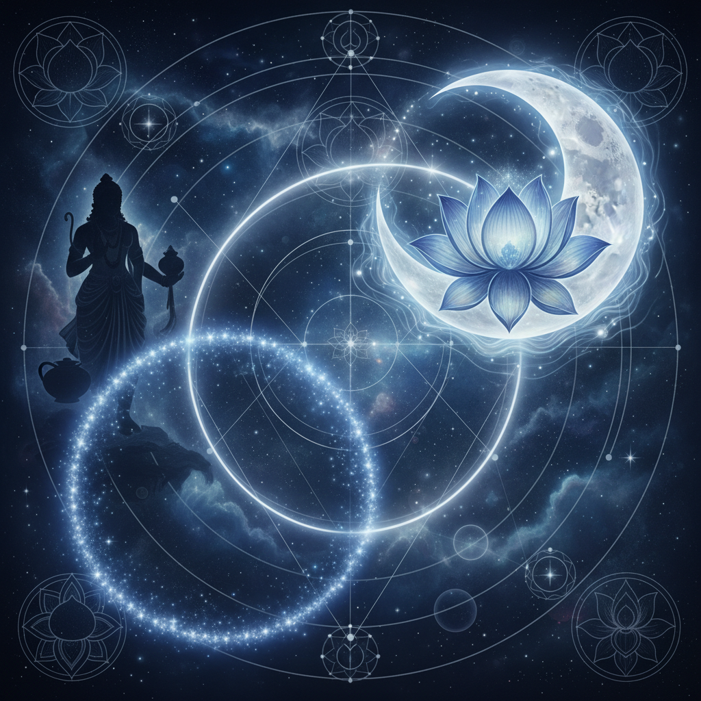 चंद्र शतभिषा नक्षत्र में — Varuna (cosmic order, water) देवता, healing, mysterious, independent, scientific गुण, वैदिक ज्योतिष प्रभाव