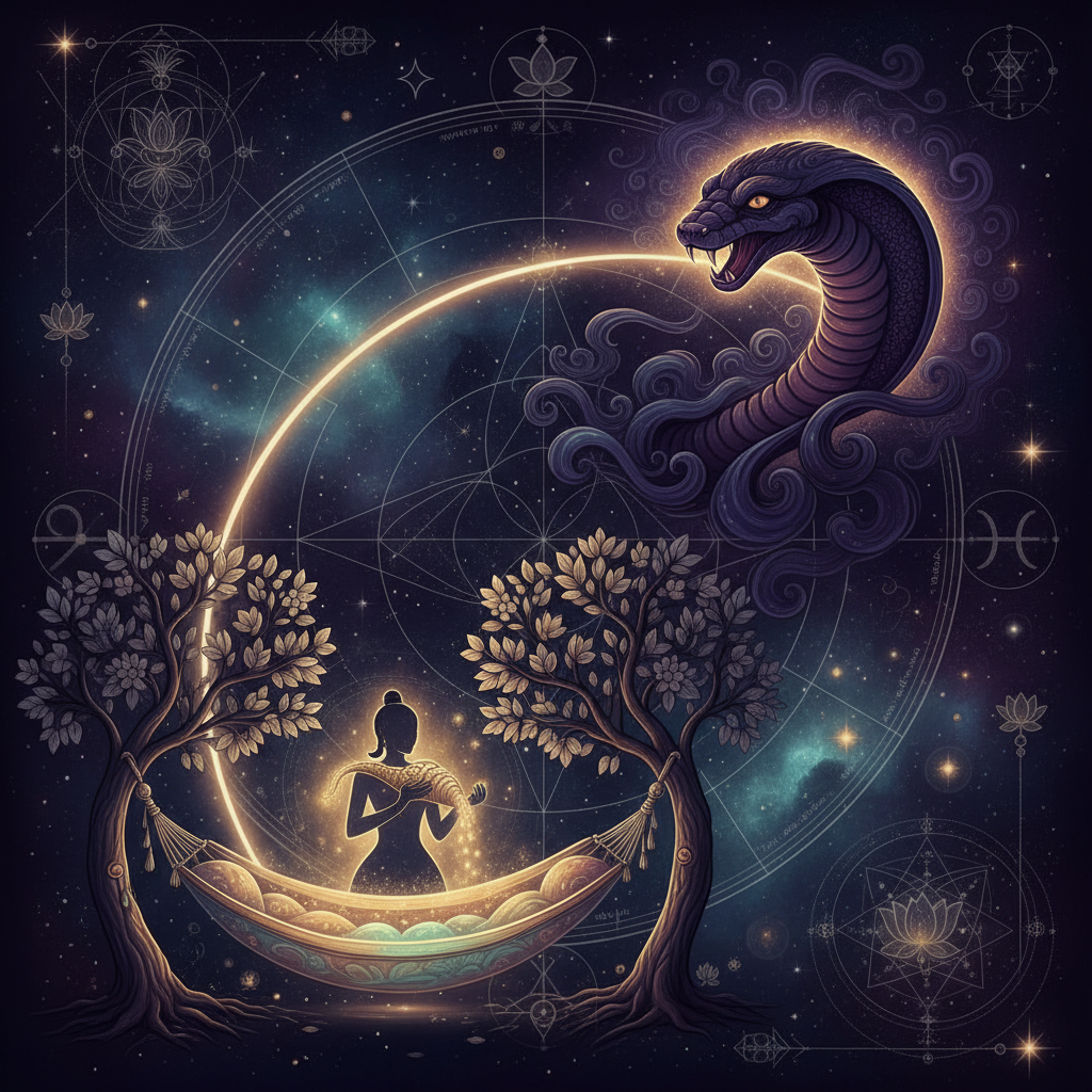 Rahu in Purva Phalguni Nakshatra — cosmic forces deity, mysterious, transformative quality, Vedic astrology effects