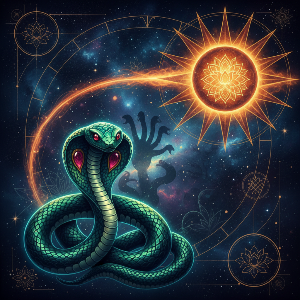 Sun in Ashlesha Nakshatra — Nagas (serpent spirits) deity, hypnotic, cunning, penetrating, mystical quality, Vedic astrology effects