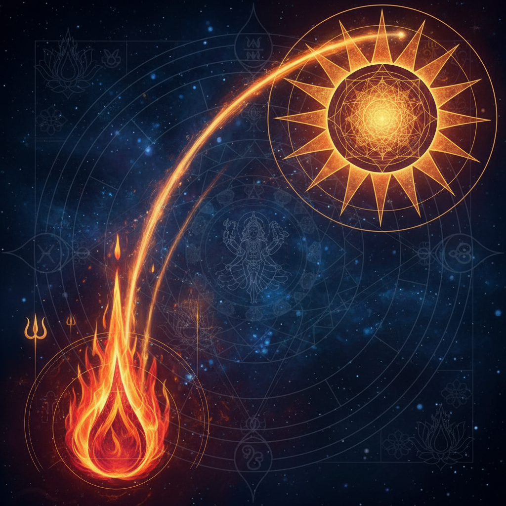 Sun in Krittika Nakshatra — Agni (fire god) deity, purification, sharp, cutting, powerful quality, Vedic astrology effects